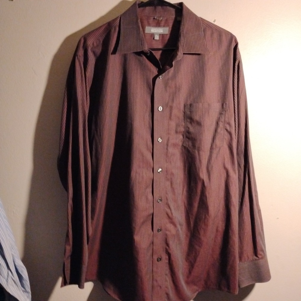 Kenneth Cole Reactions Men's Maroon Button-dn Long Sleeve Shirt Size XL